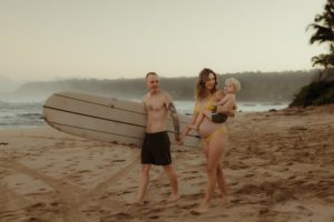 surf family on beach, maternity photography